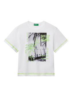 Benetton Kids' Surf Club Graphic T-Shirt, Optical White, Optical White