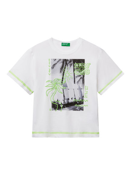 Benetton Kids' Surf Club Graphic T-Shirt, Optical White, Optical White