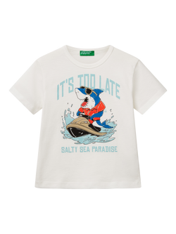 Benetton Kids' Shark Jet Ski T-Shirt, Offwhite, Offwhite