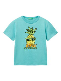 Benetton Kids' Pineapple T-Shirt, Teal Green, Teal Green