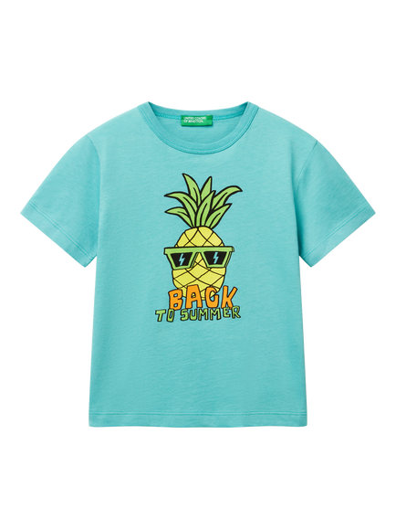Benetton Kids' Pineapple T-Shirt, Teal Green, Teal Green