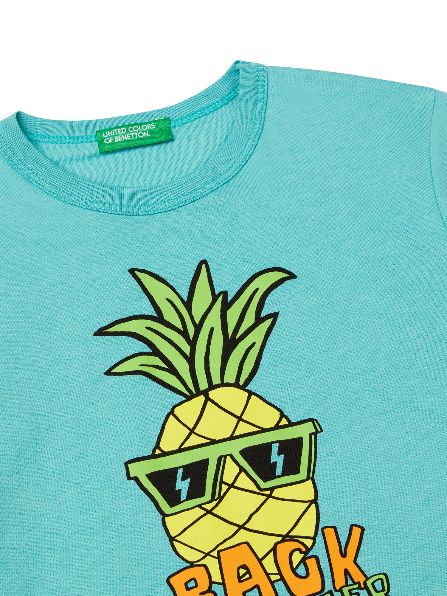 Product image 3 of 3, which shows Benetton Kids' Pineapple T-Shirt, Teal Green, 3-4 years