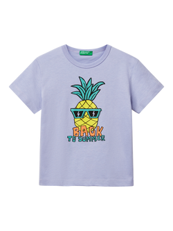Benetton Kids' Pineapple Graphic T-Shirt, Periwinkle, Periwinkle