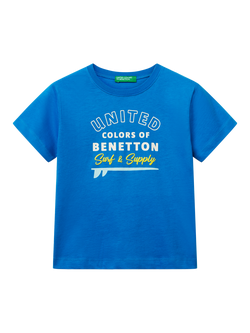Benetton Kids' Logo T-Shirt, Blue, Blue