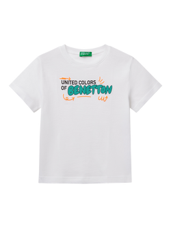 Benetton Kids' Logo T-Shirt, Optical White, Optical White