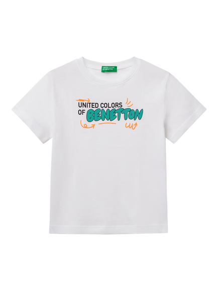 Benetton Kids' Logo T-Shirt, Optical White, Optical White