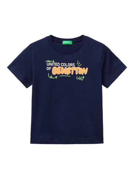 Benetton Kids' Logo T-Shirt, Night Blue, Night Blue