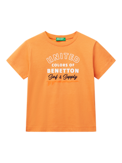 Benetton Kids' Logo T-Shirt, Apricot, Apricot