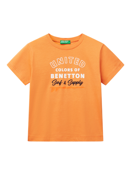 Benetton Kids' Logo T-Shirt, Apricot, Apricot