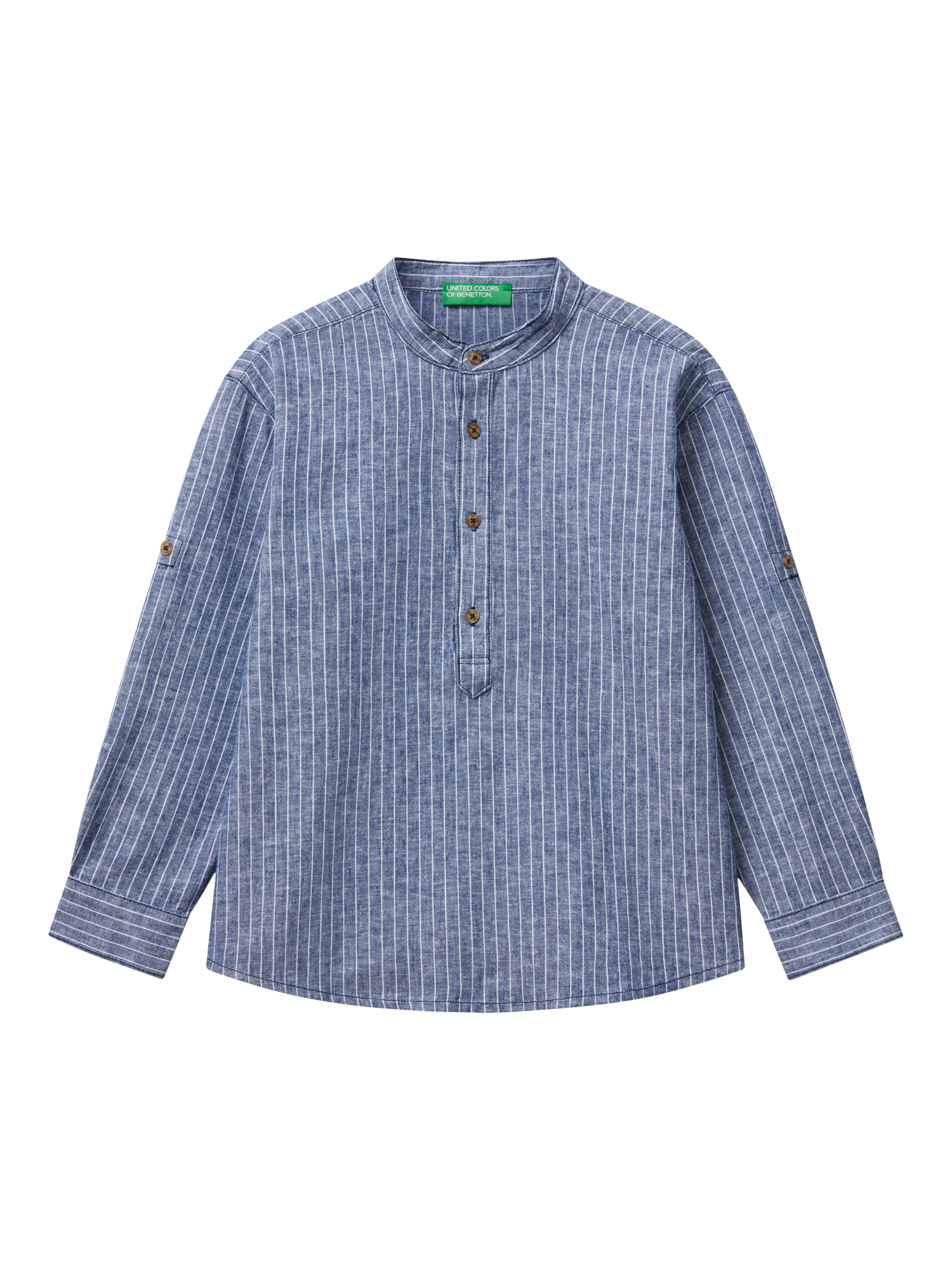 Benetton Kids' Stripe Linen Blend Shirt, Blue