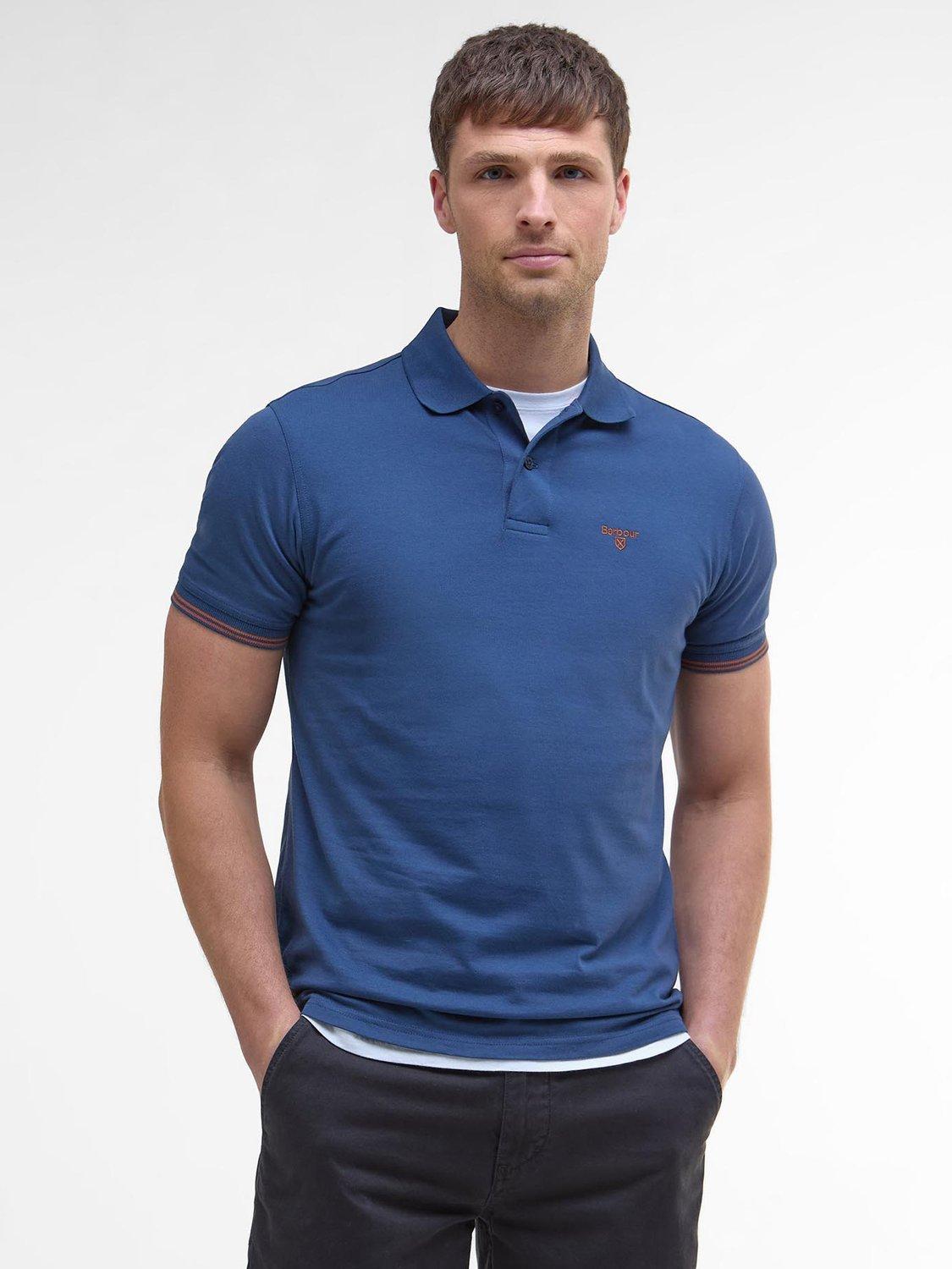 Product image 1 of 6, which shows Barbour Austwick Regular Fit Tipped Cotton Polo Shirt, Dark Denim, L