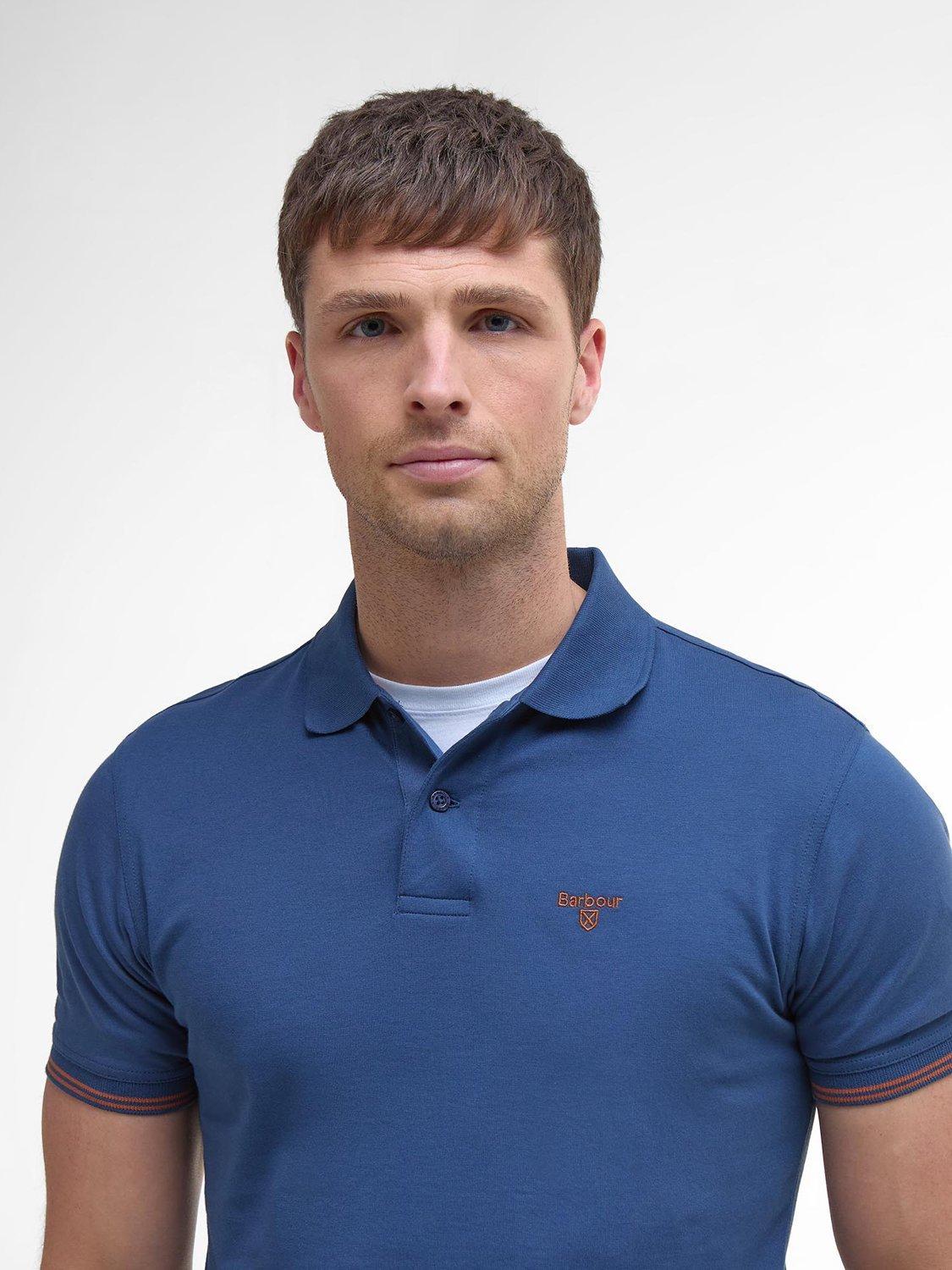 Product image 5 of 6, which shows Barbour Austwick Regular Fit Tipped Cotton Polo Shirt, Dark Denim, L