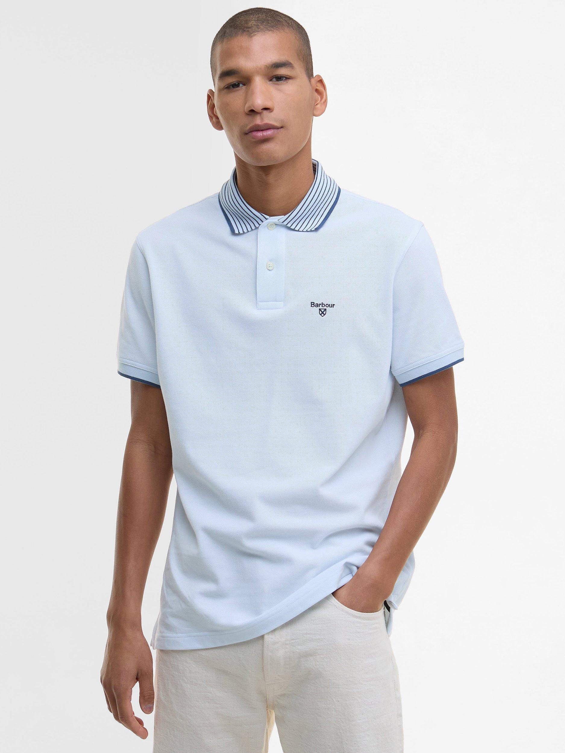 Product image 1 of 6, which shows Barbour Denwick Polo Shirt, Bleached Blue, M