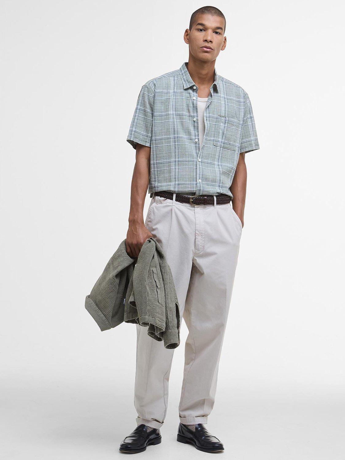 Product image 3 of 6, which shows Barbour Coldingham Linen Blend Regular Fit Check Shirt, Light Moss, S