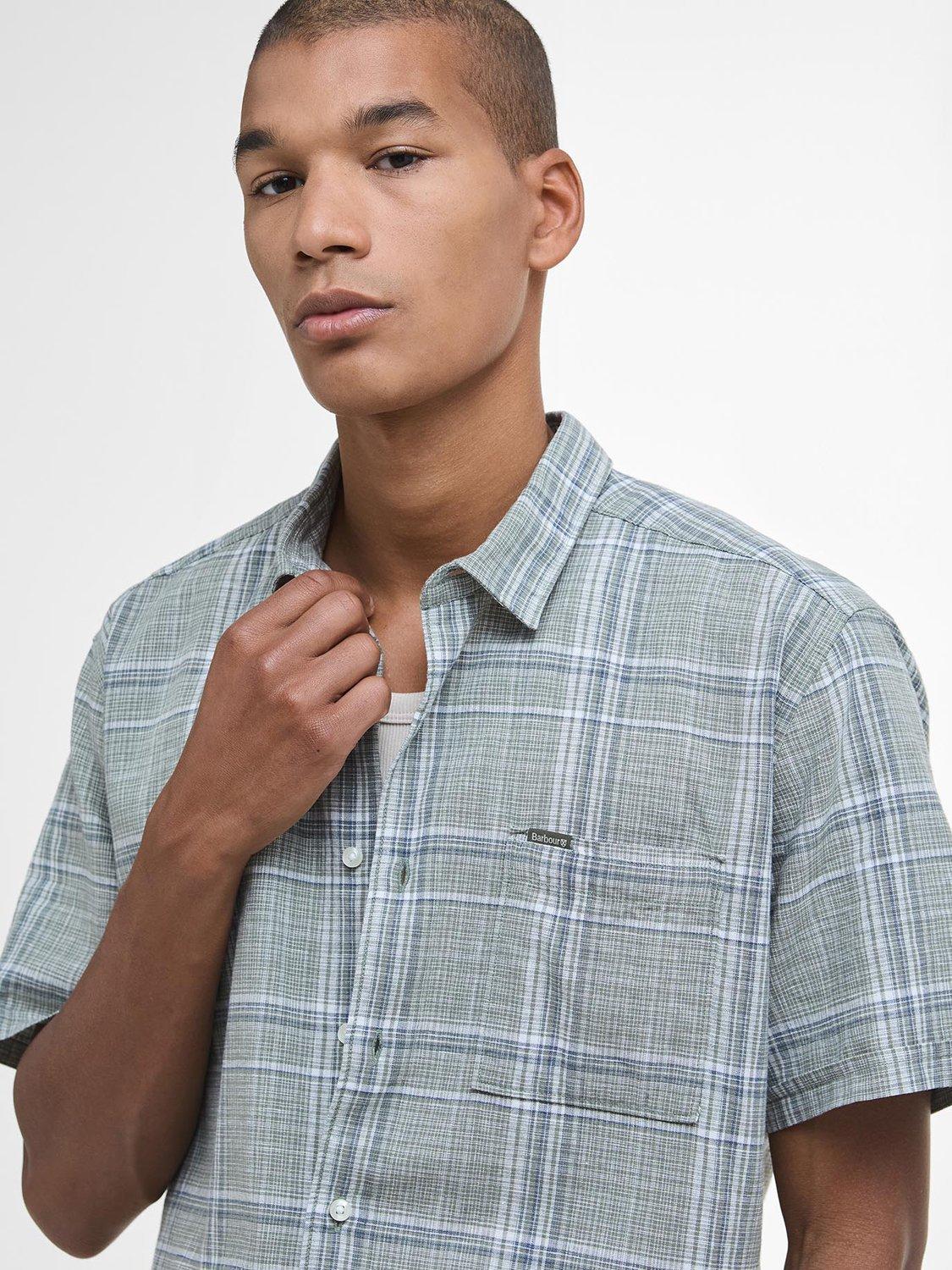 Product image 5 of 6, which shows Barbour Coldingham Linen Blend Regular Fit Check Shirt, Light Moss, S