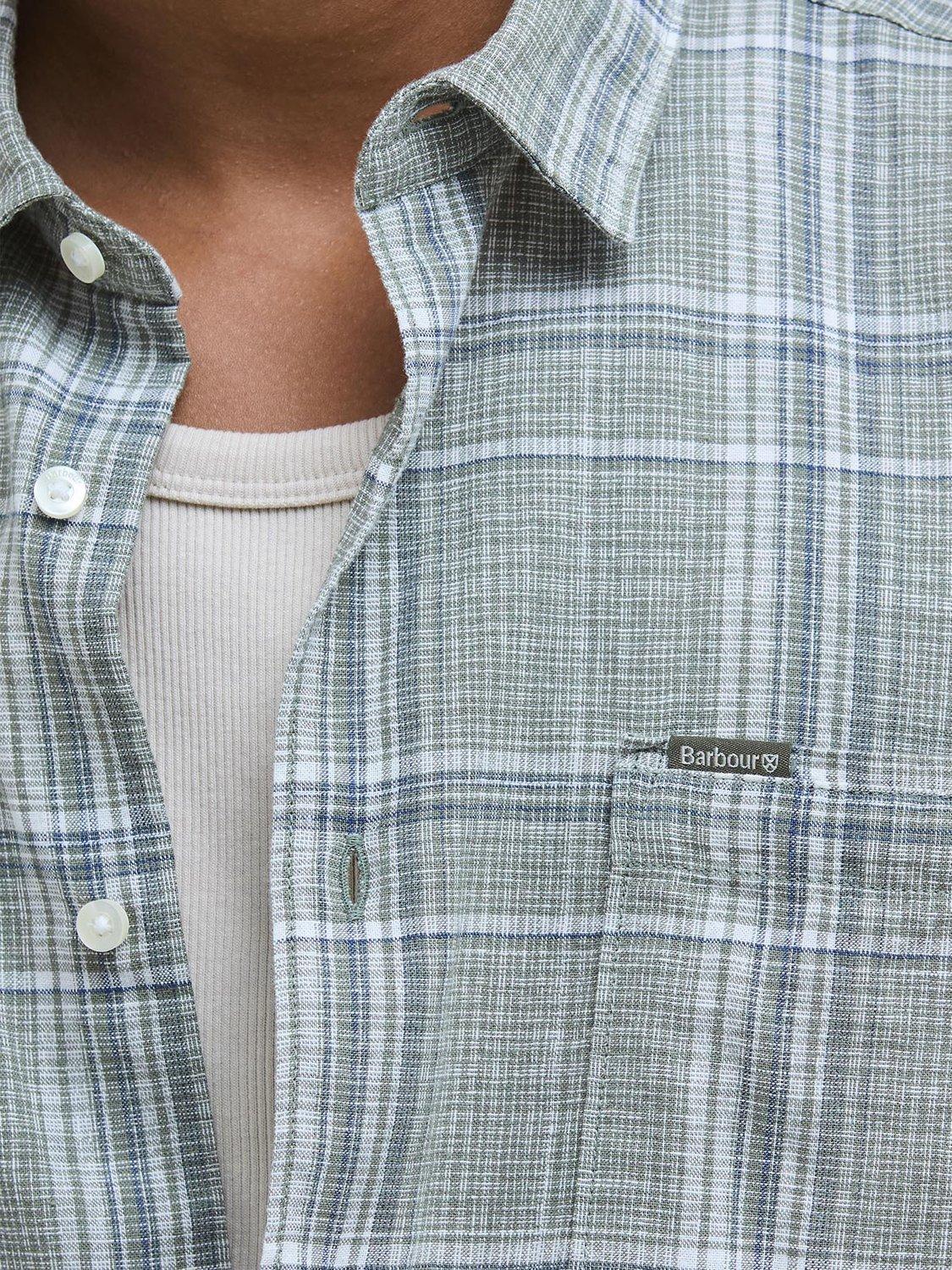 Product image 6 of 6, which shows Barbour Coldingham Linen Blend Regular Fit Check Shirt, Light Moss, S