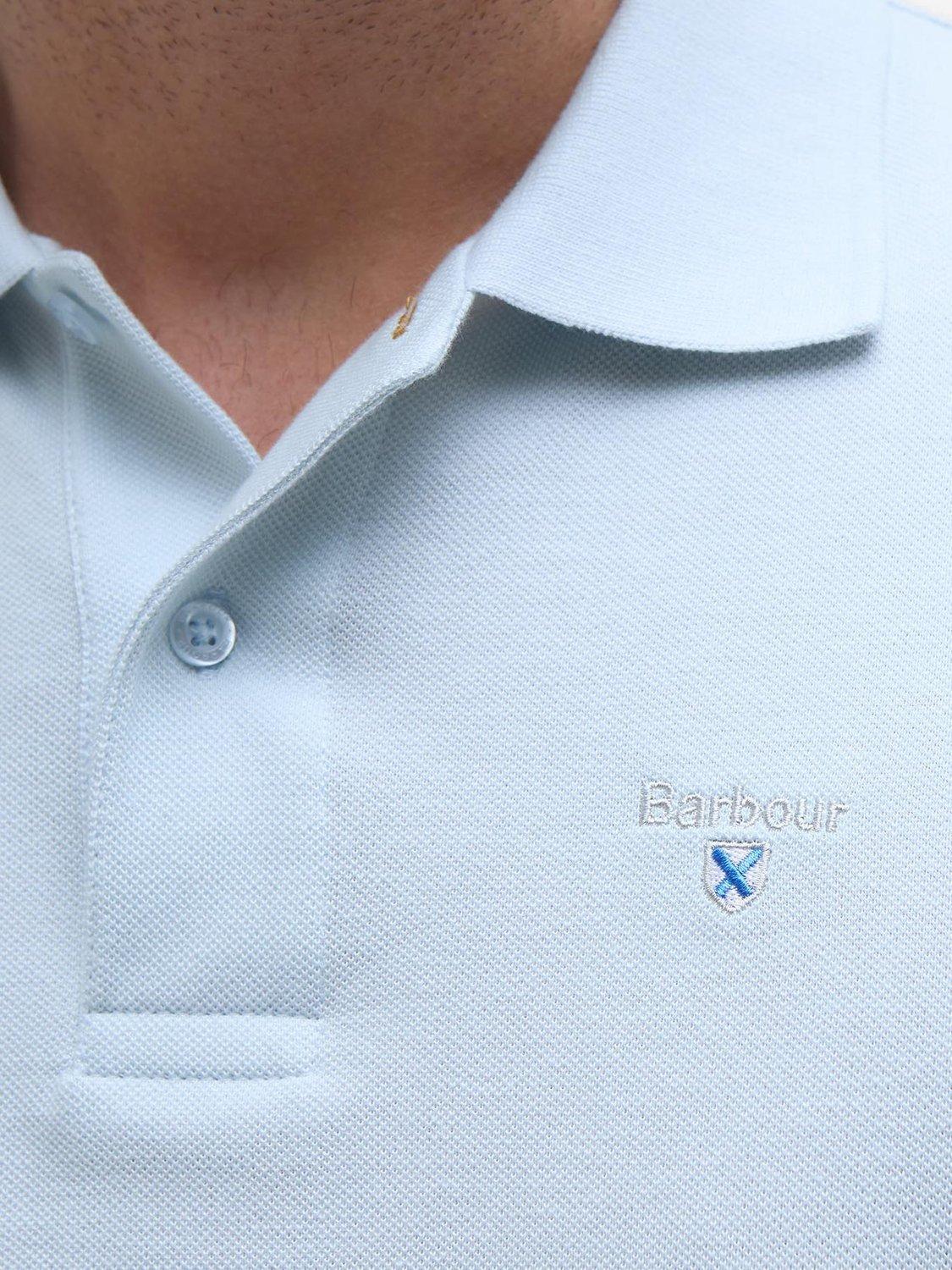 Product image 6 of 6, which shows Barbour Cotton Regular Fit Short Sleeve Sports Polo Shirt, Bleached Blue, L