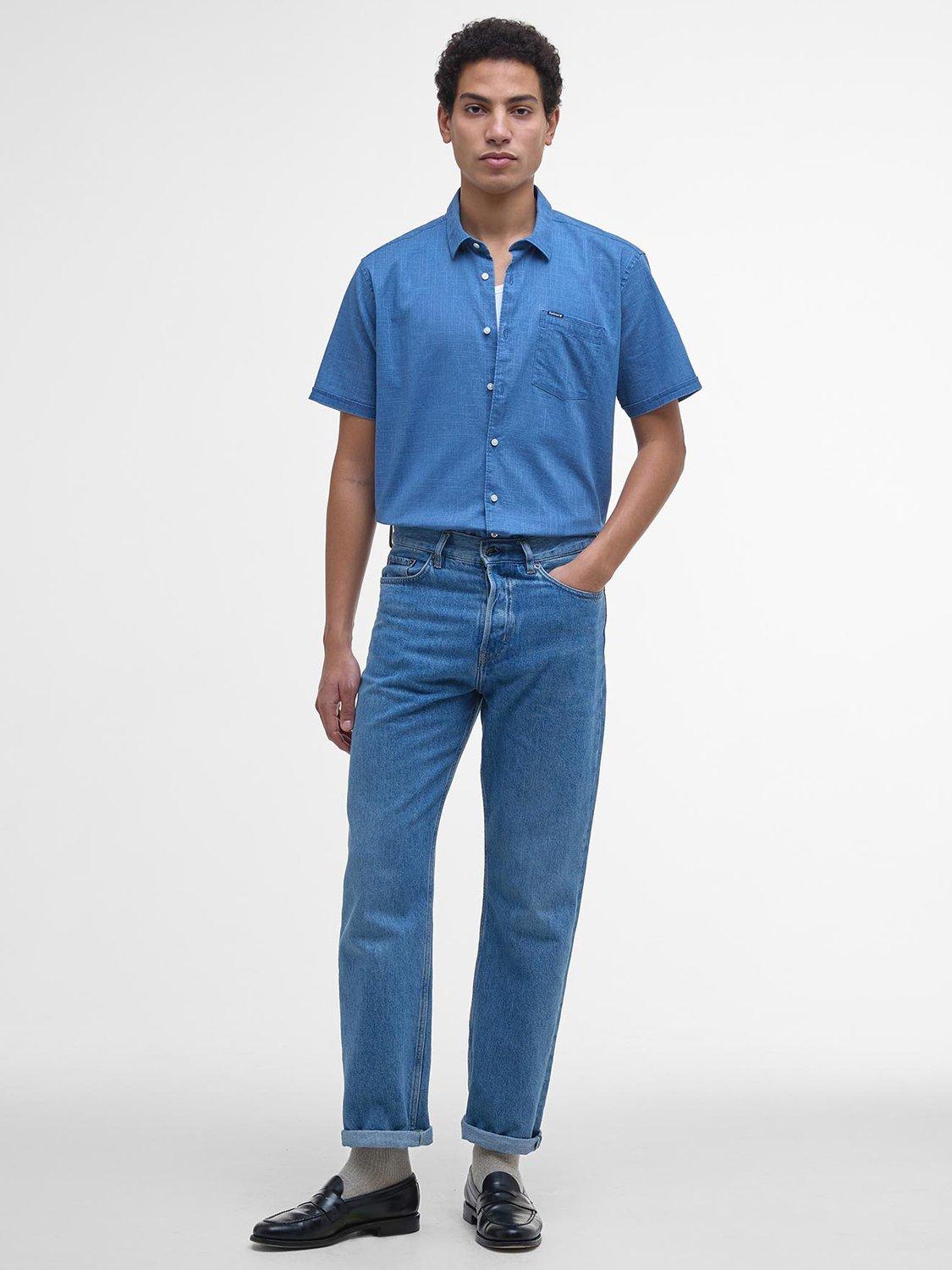 Product image 3 of 6, which shows Barbour Regular Fit Pigment Sye Slub Short-Sleeved Shirt, Dark Denim, L