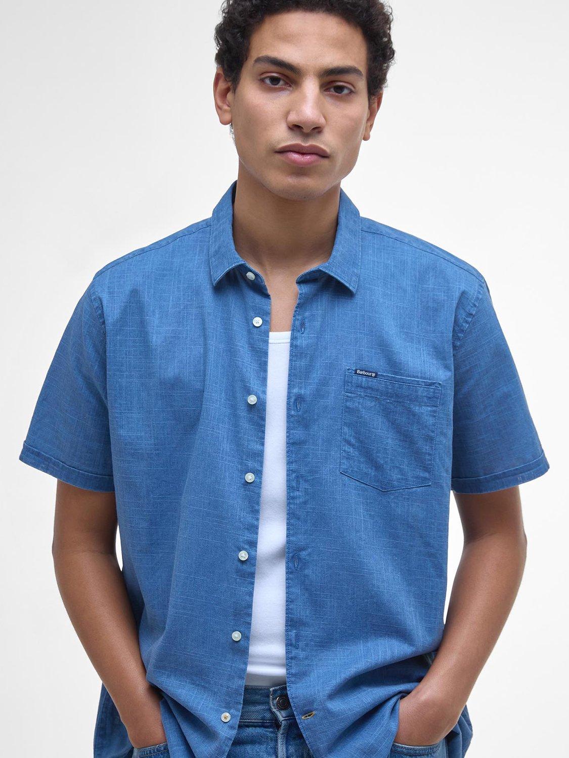 Product image 5 of 6, which shows Barbour Regular Fit Pigment Sye Slub Short-Sleeved Shirt, Dark Denim, L