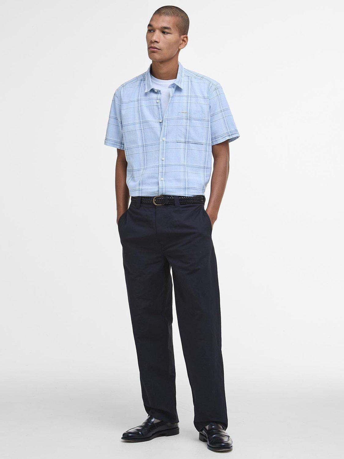Product image 3 of 6, which shows Barbour Coldingham Linen Blend Regular Fit Check Shirt, Bleached Blue, S