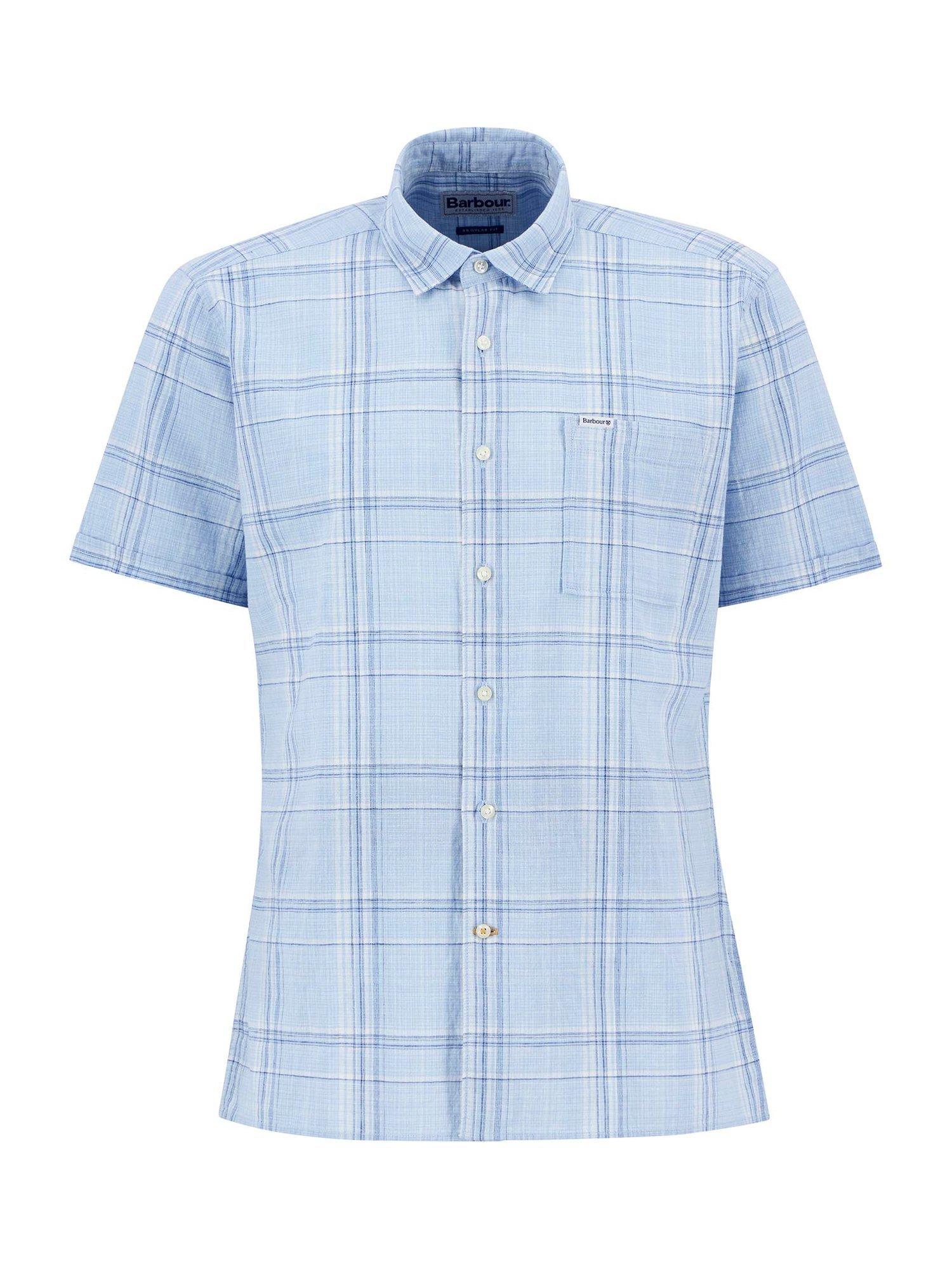 Product image 4 of 6, which shows Barbour Coldingham Linen Blend Regular Fit Check Shirt, Bleached Blue, S