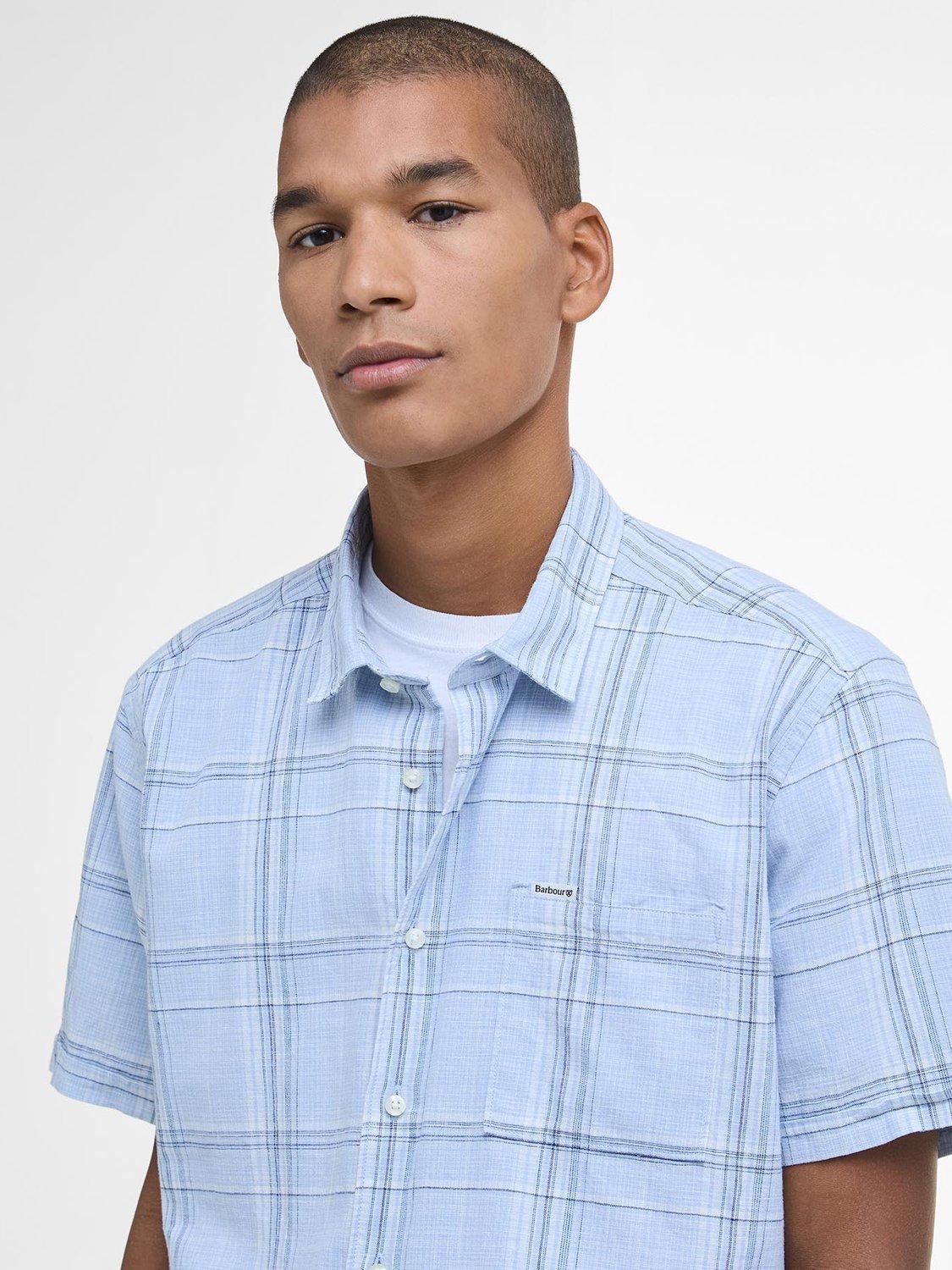 Product image 5 of 6, which shows Barbour Coldingham Linen Blend Regular Fit Check Shirt, Bleached Blue, S