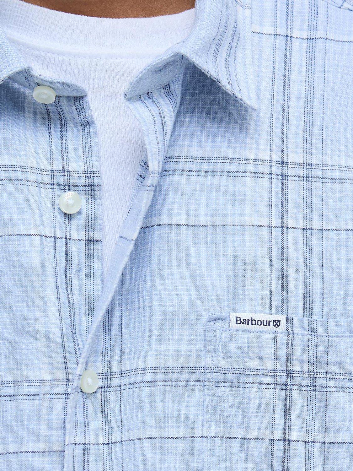 Product image 6 of 6, which shows Barbour Coldingham Linen Blend Regular Fit Check Shirt, Bleached Blue, S