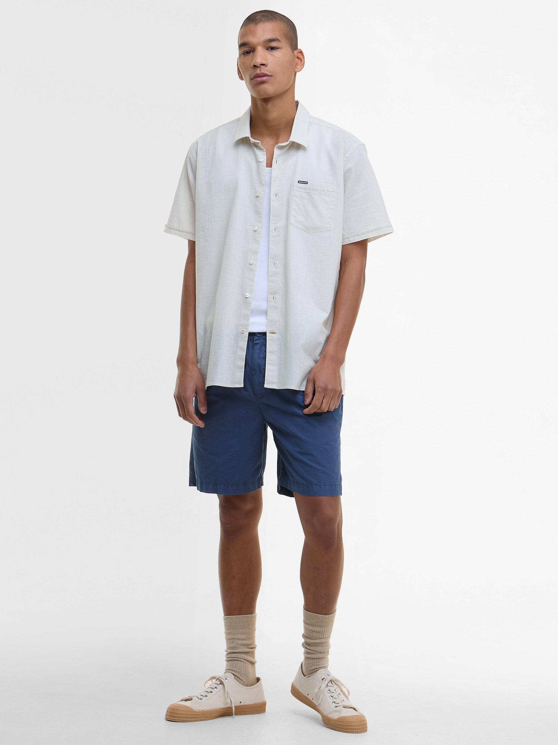 Product image 3 of 7, which shows Barbour Regular Fit Pigment Sye Slub Short-Sleeved Shirt, Oatmeal, S