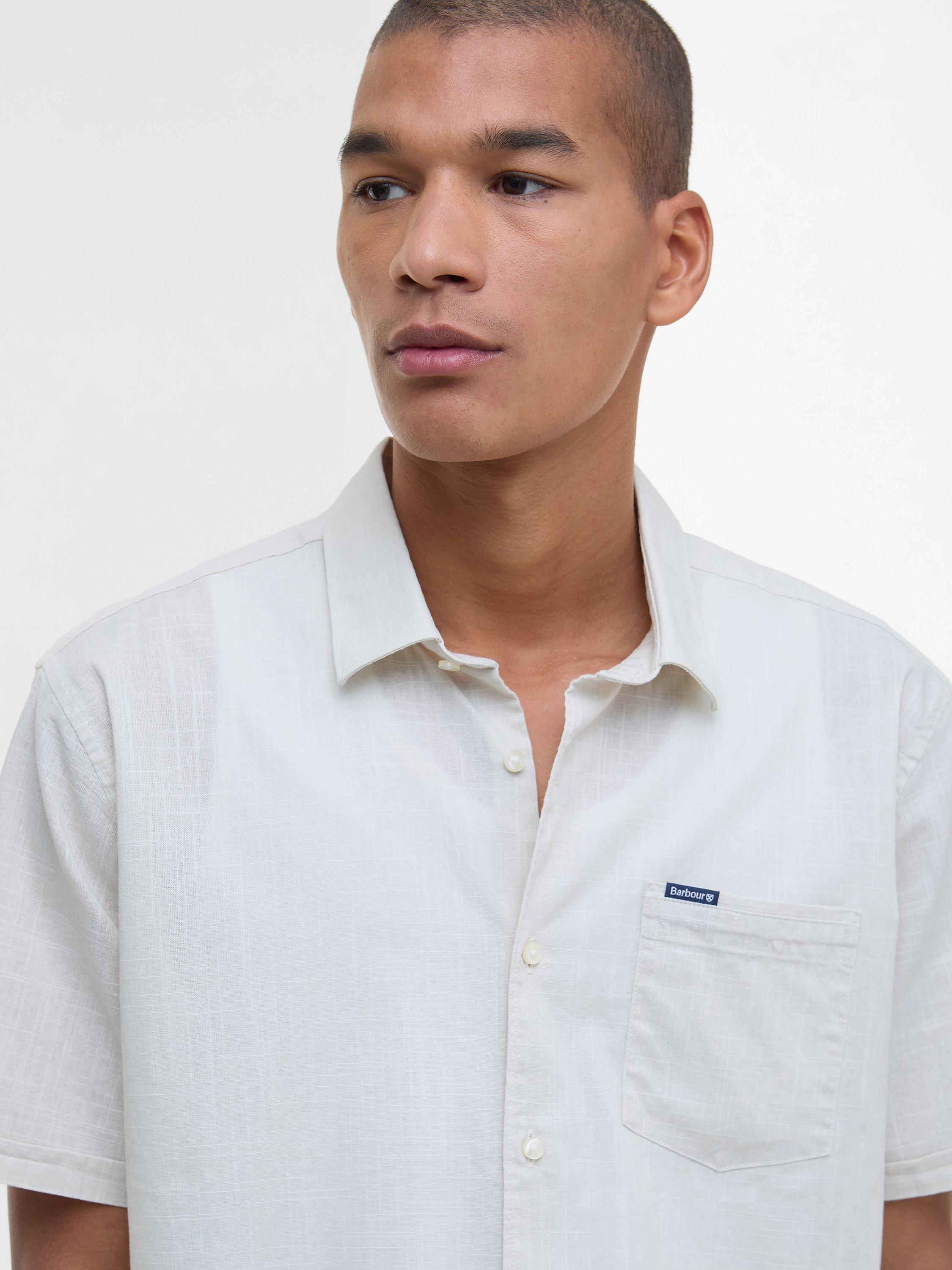 Product image 5 of 7, which shows Barbour Regular Fit Pigment Sye Slub Short-Sleeved Shirt, Oatmeal, S