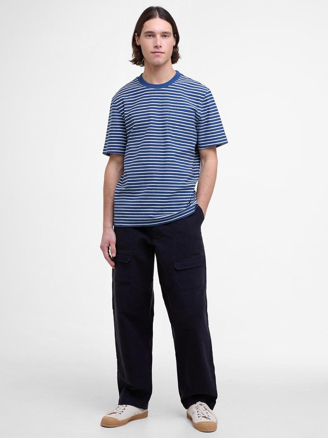Product image 3 of 6, which shows Barbour Frensham Cotton Regular Fit Short Sleeve Stripe T-Shirt, Navy, L