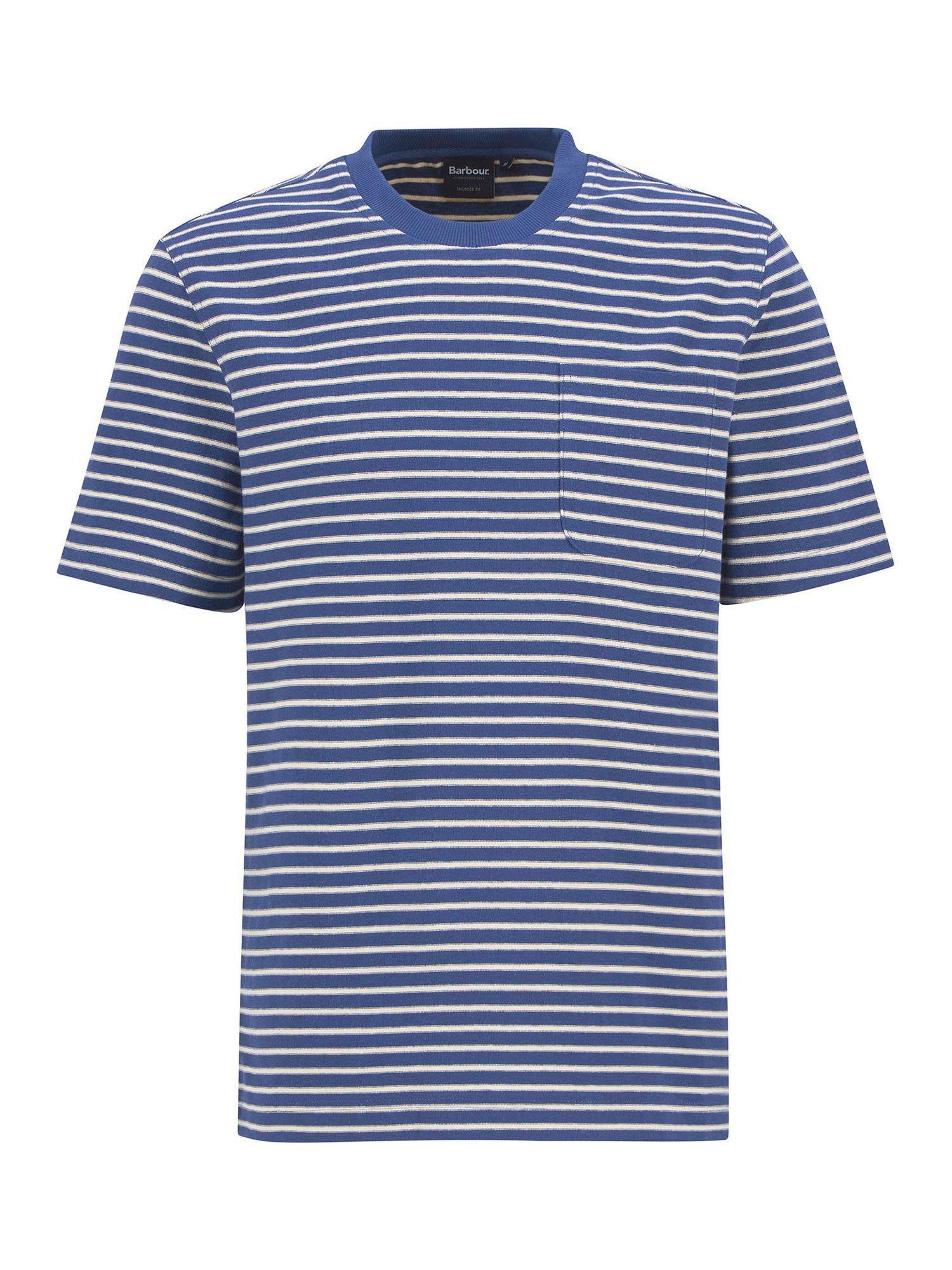 Product image 4 of 6, which shows Barbour Frensham Cotton Regular Fit Short Sleeve Stripe T-Shirt, Navy, L