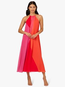 Adrianna Papell Trapeze Block Pattern Chiffon Dress, Red/Multi, Red/Multi