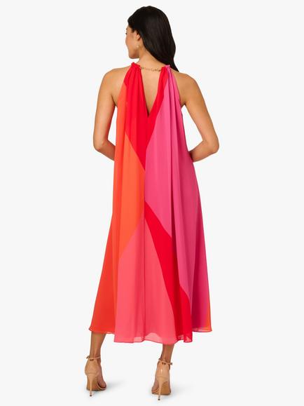 Adrianna Papell Trapeze Block Pattern Chiffon Dress, Red/Multi - view 2, Red/Multi