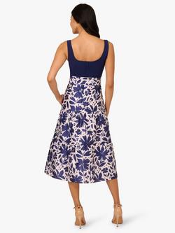 Adrianna Papell Combo Printed Crepe Midi Dress - view 2, Navy/Ivory