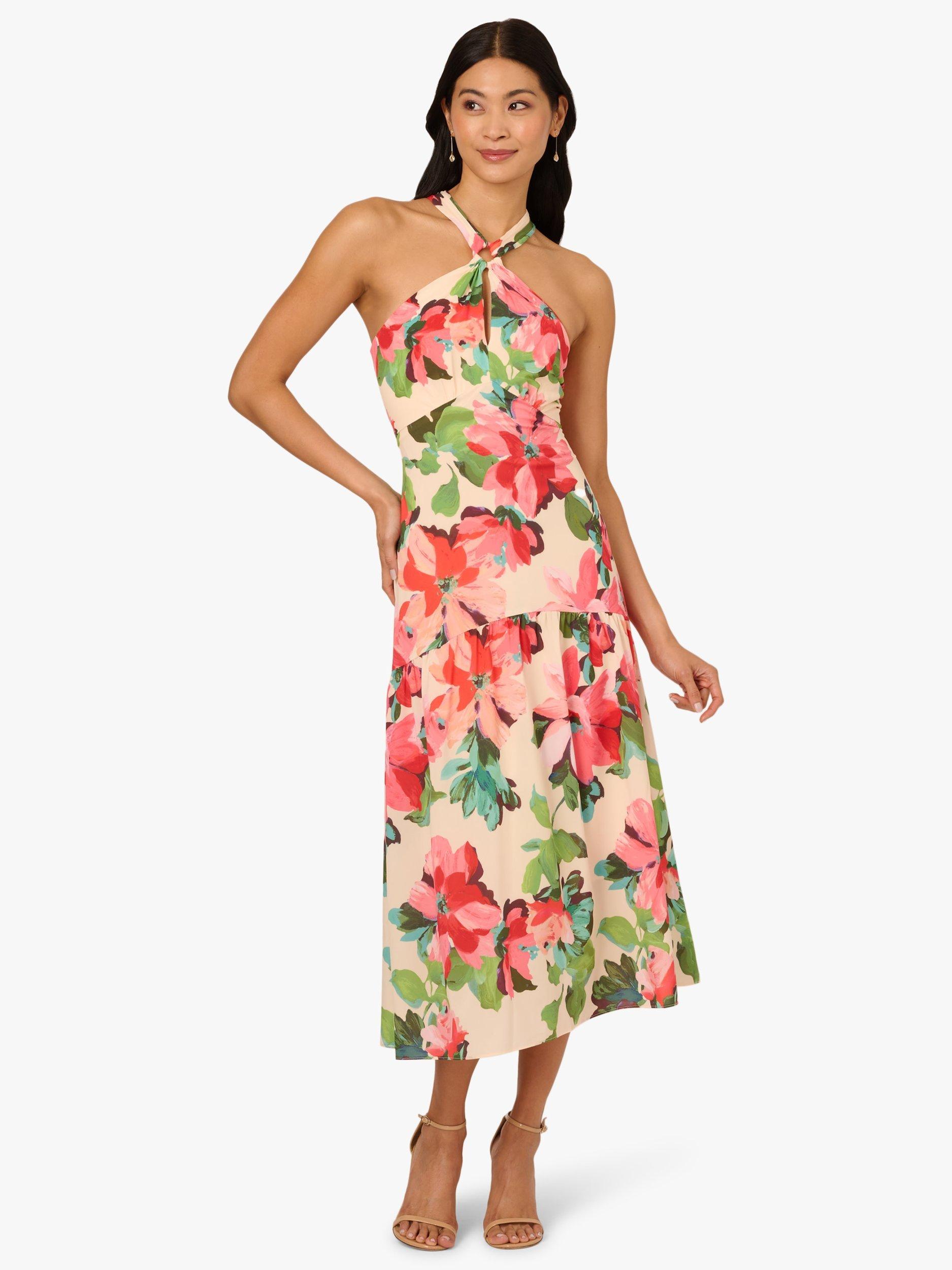 Product image 1 of 6, which shows Adrianna Papell Halter Flounce Midi Dress, Blush Multi, 6