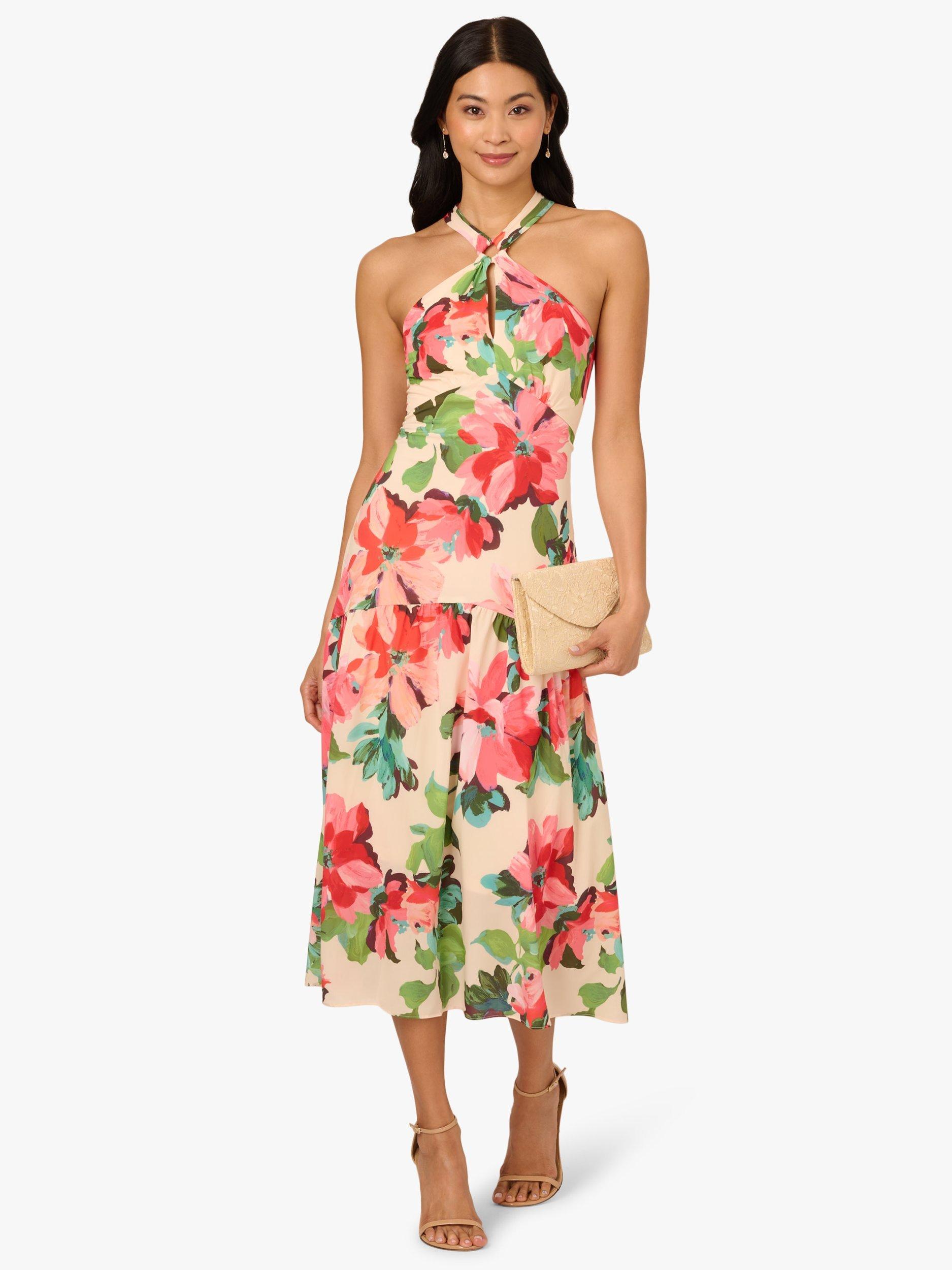 Product image 3 of 6, which shows Adrianna Papell Halter Flounce Midi Dress, Blush Multi, 6