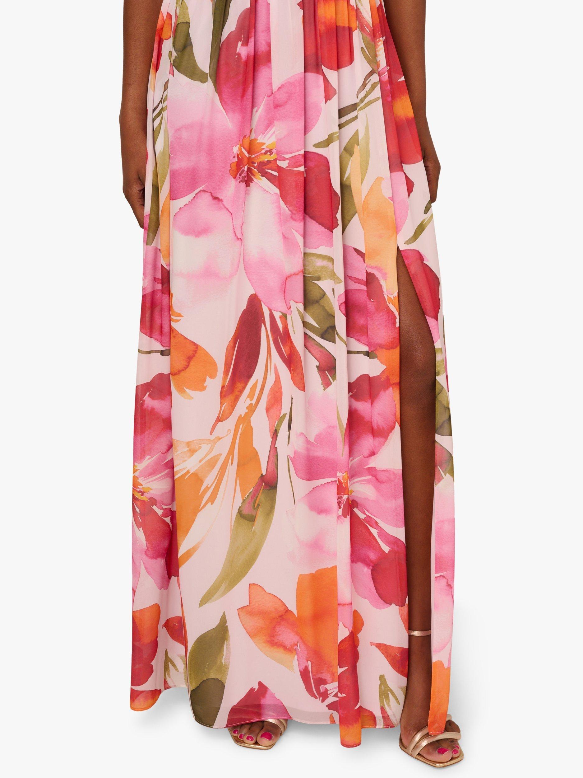 Product image 5 of 6, which shows Adrianna Papell Floral Ring Accent Chiffon Gown, Pink/Orange Multi, 6