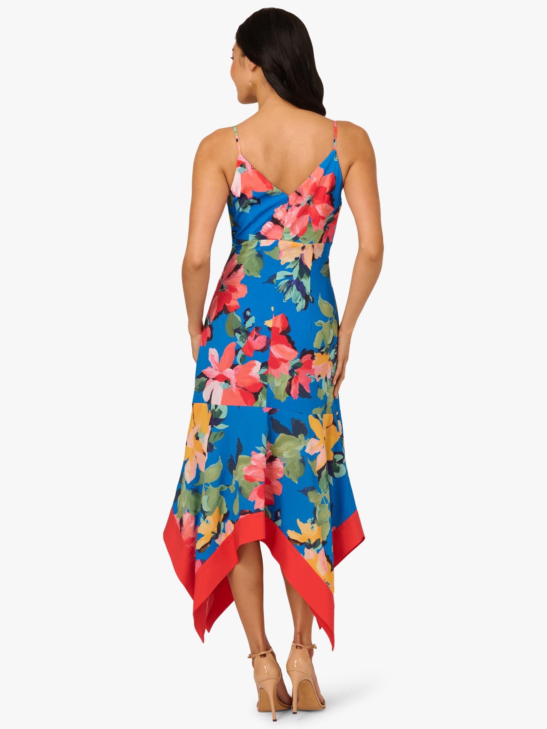 Product image 2 of 6, which shows Adrianna Papell Handkerchief Hem Floral Midi Dress, Blue/Multi, 6