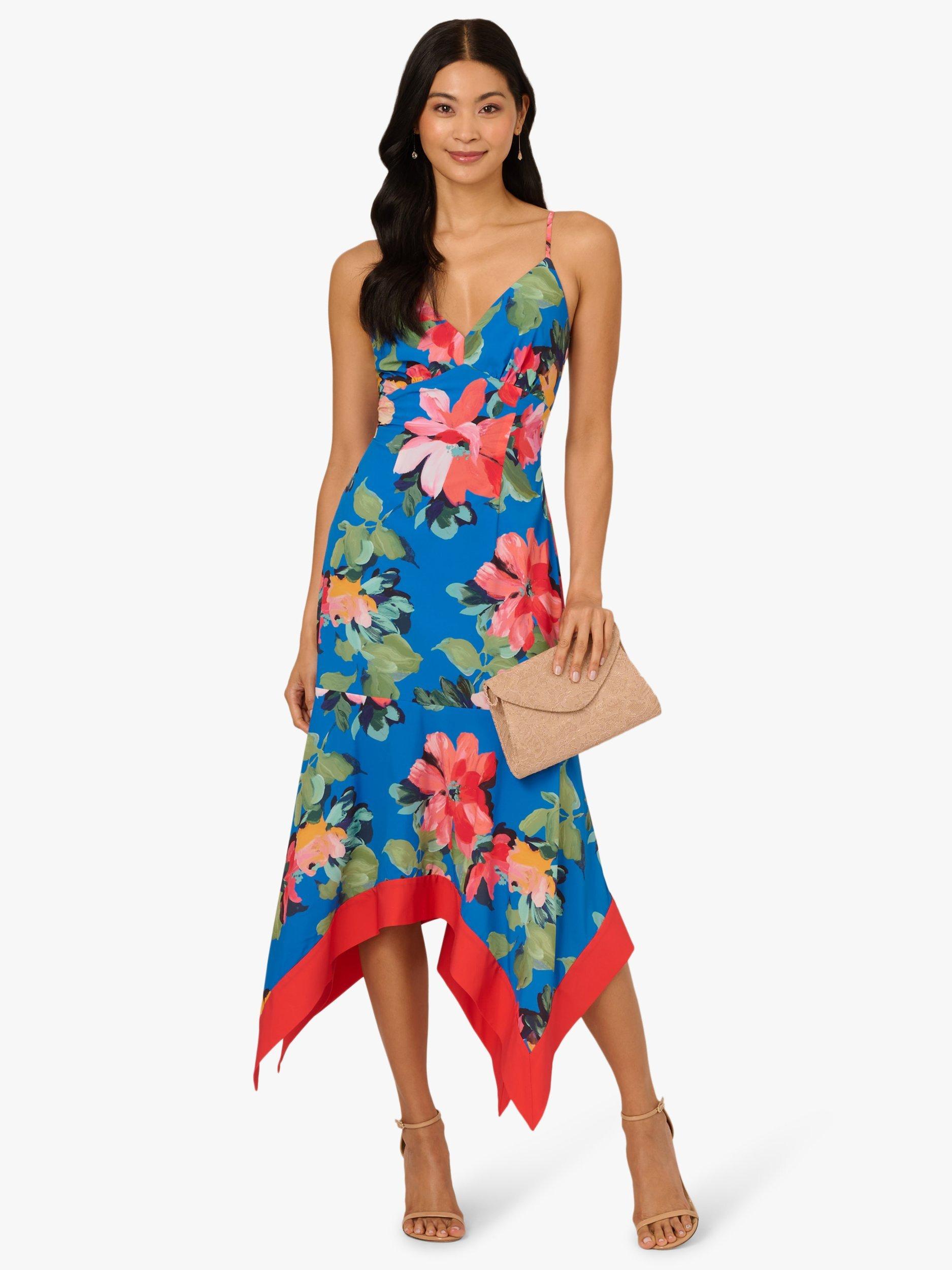 Product image 3 of 6, which shows Adrianna Papell Handkerchief Hem Floral Midi Dress, Blue/Multi, 6