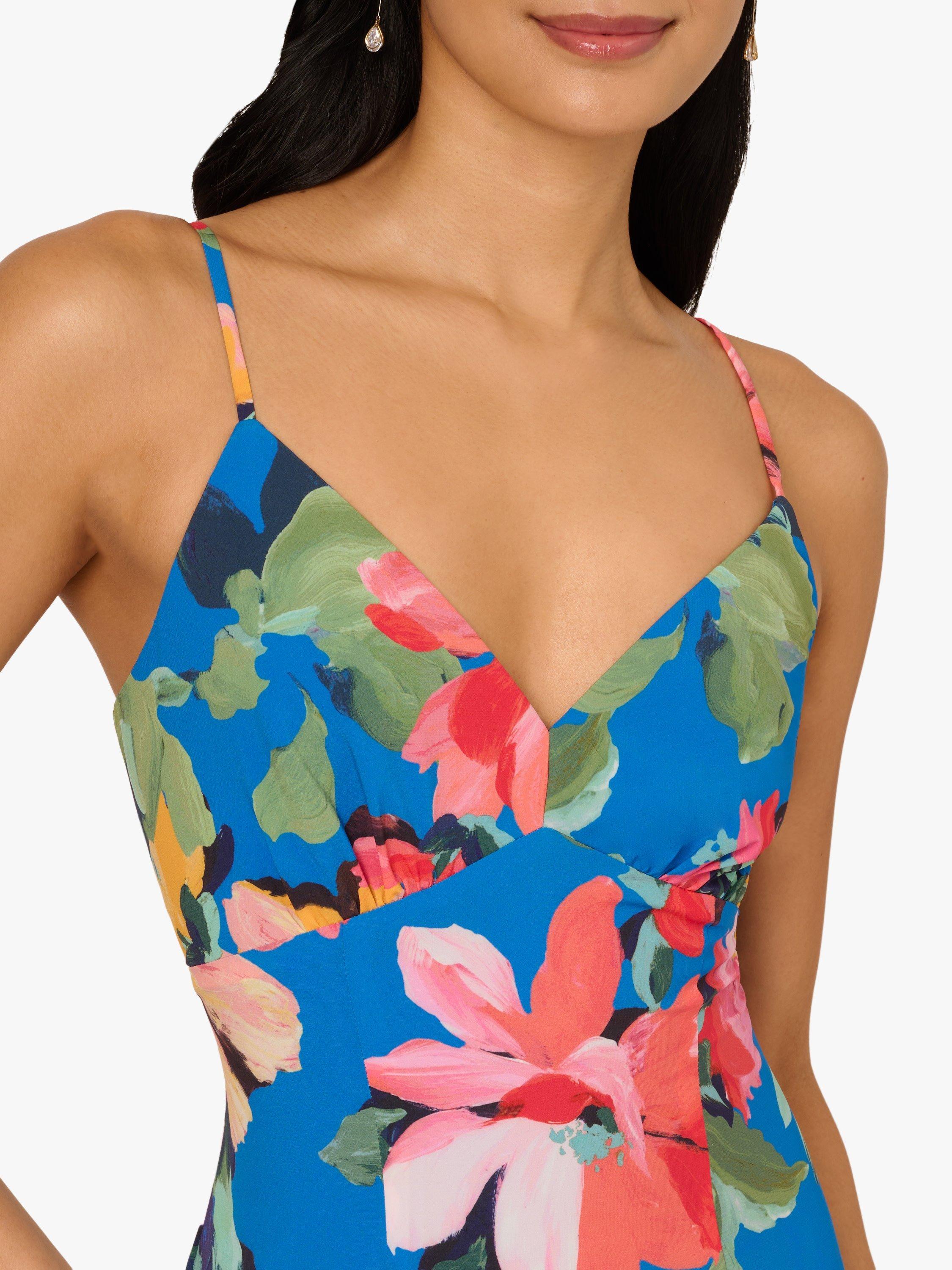 Product image 4 of 6, which shows Adrianna Papell Handkerchief Hem Floral Midi Dress, Blue/Multi, 6