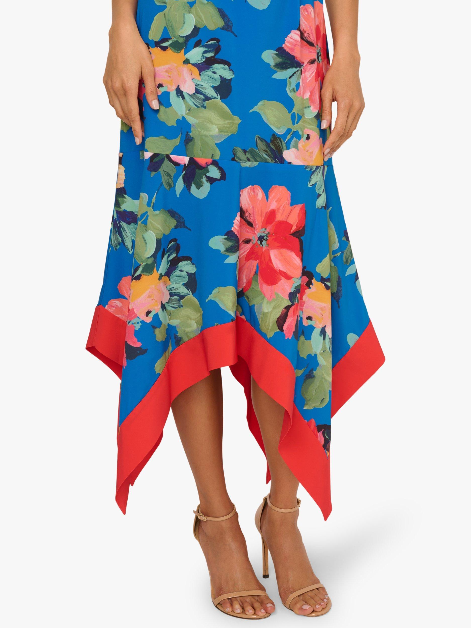 Product image 5 of 6, which shows Adrianna Papell Handkerchief Hem Floral Midi Dress, Blue/Multi, 6