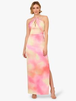 Adrianna Papell Adrianna by Adrianna Papell Watercolour Sateen Dress, Pink/Multi, Pink/Multi