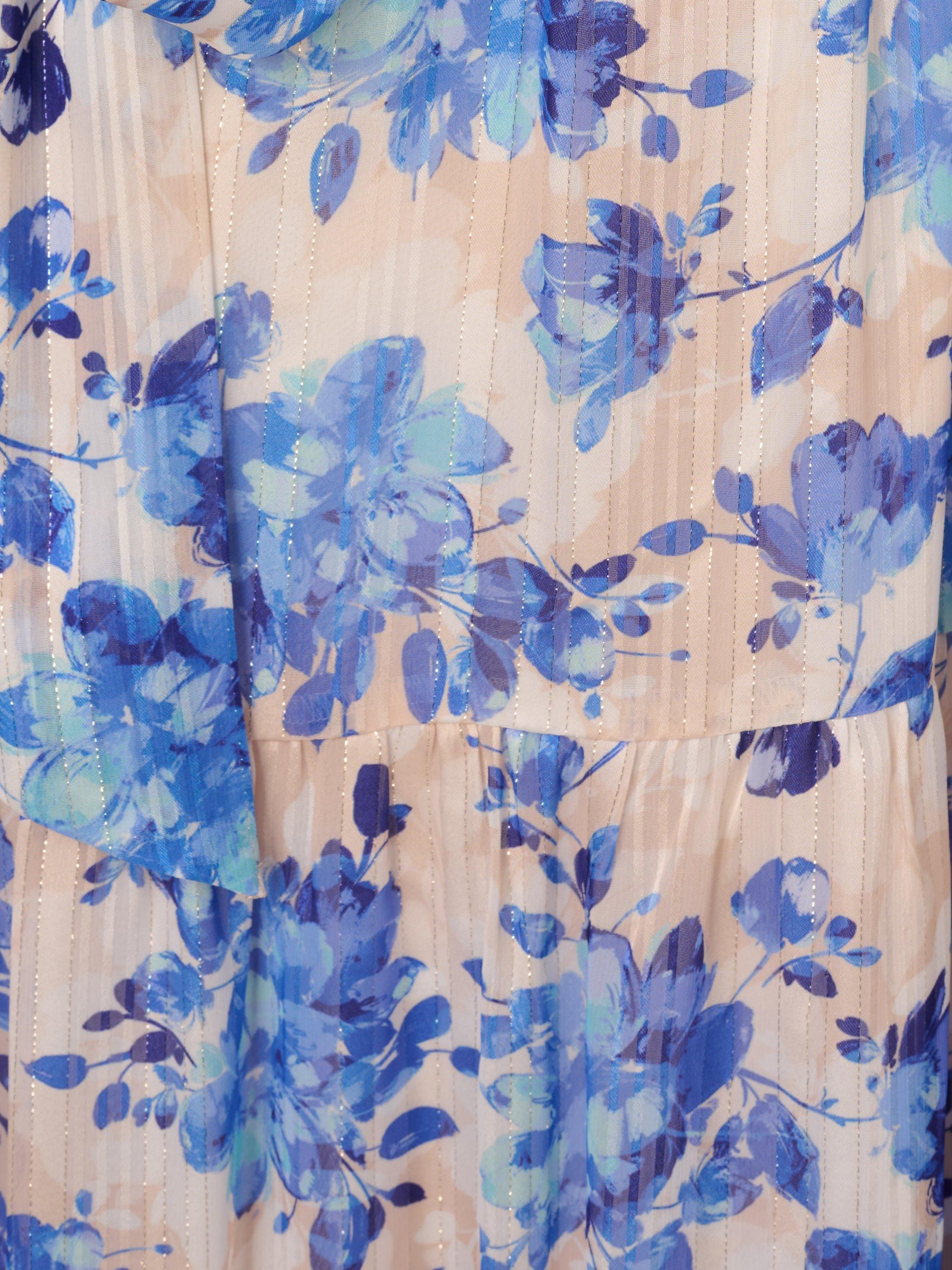 Product image 6 of 6, which shows Adrianna Papell Floral One Shoulder Satin Ankle Dress, Champagne/Blue Multi, 6