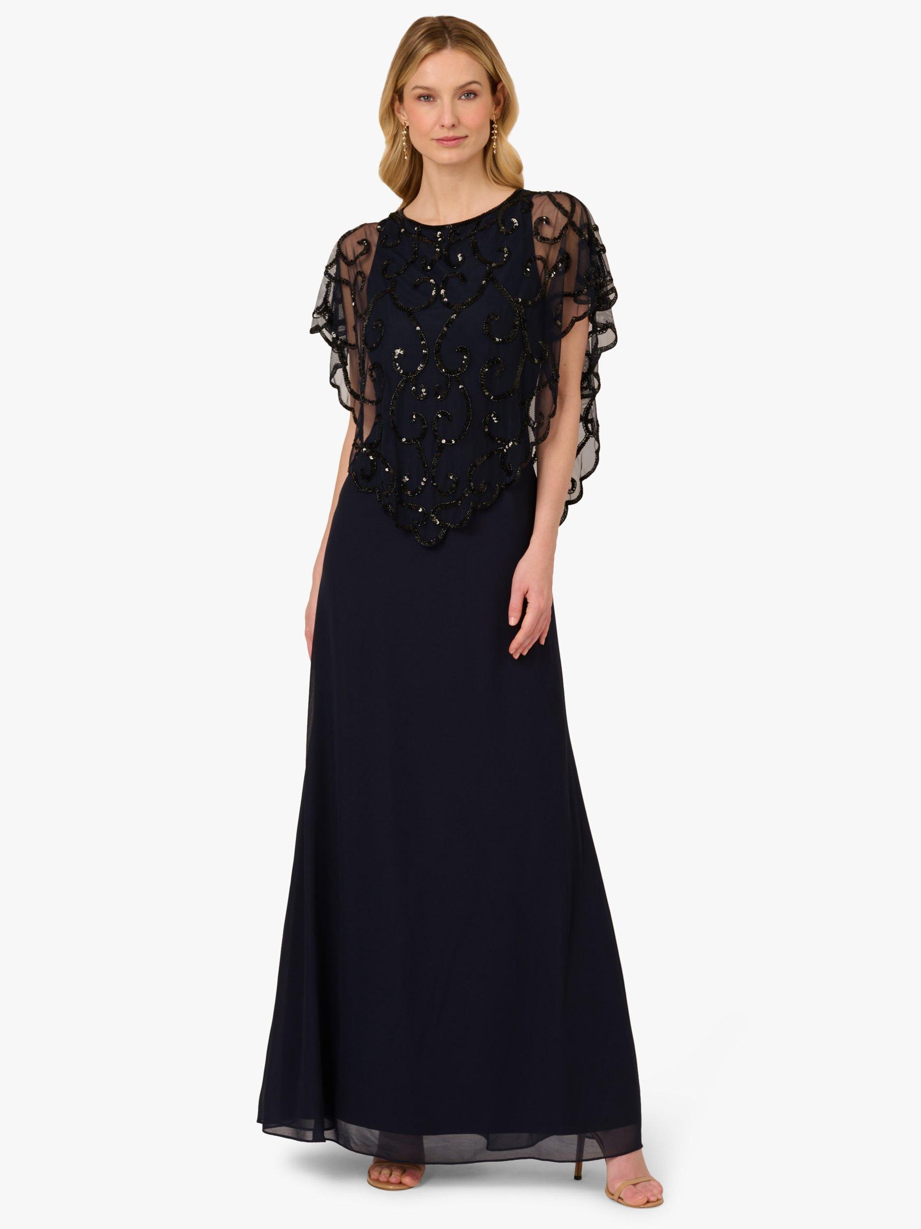 Product image 1 of 6, which shows Adrianna by Adrianna Papell Beaded Chiffon Long Dress, Midnight/Black, 6