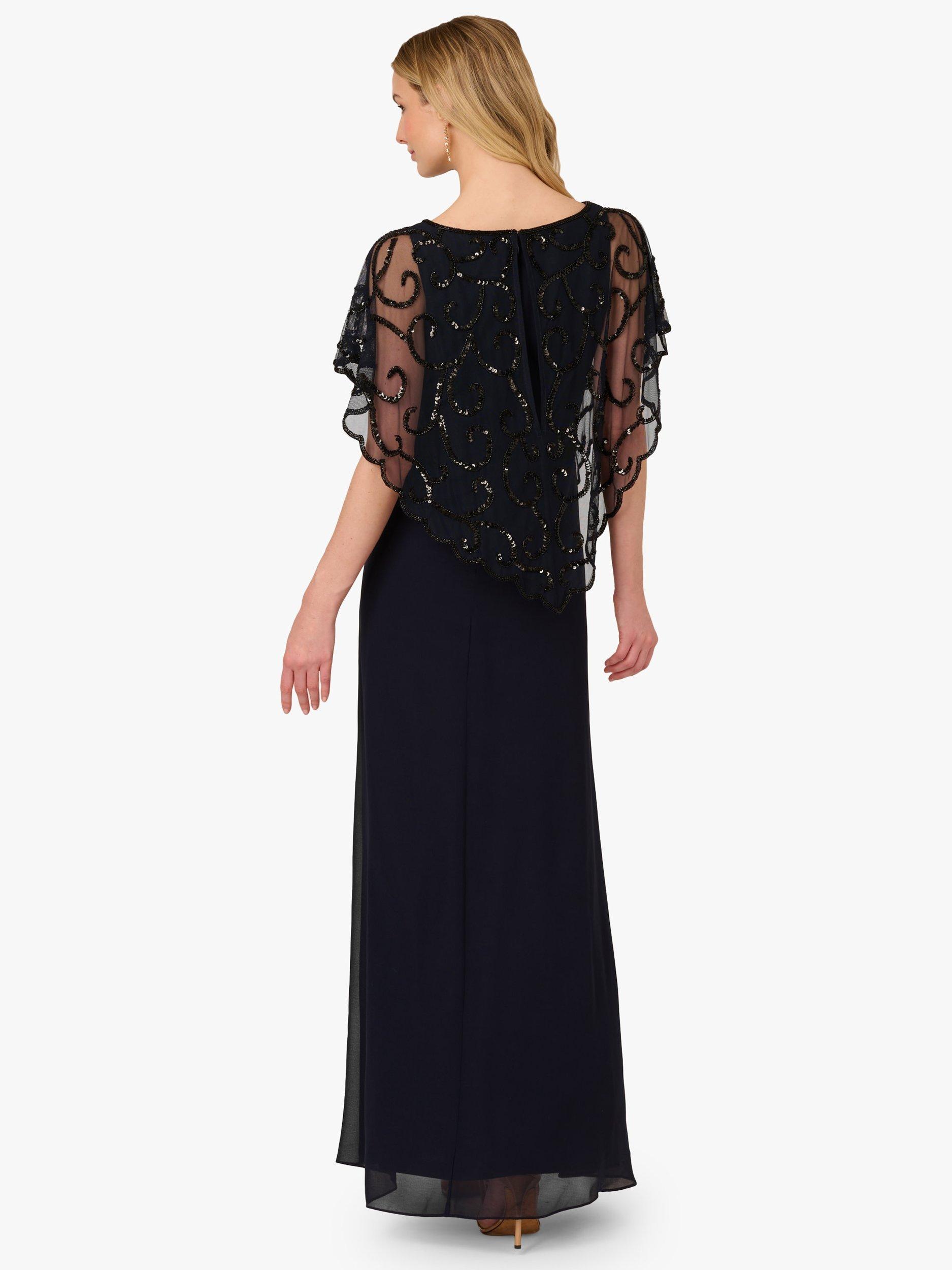 Product image 2 of 6, which shows Adrianna by Adrianna Papell Beaded Chiffon Long Dress, Midnight/Black, 6