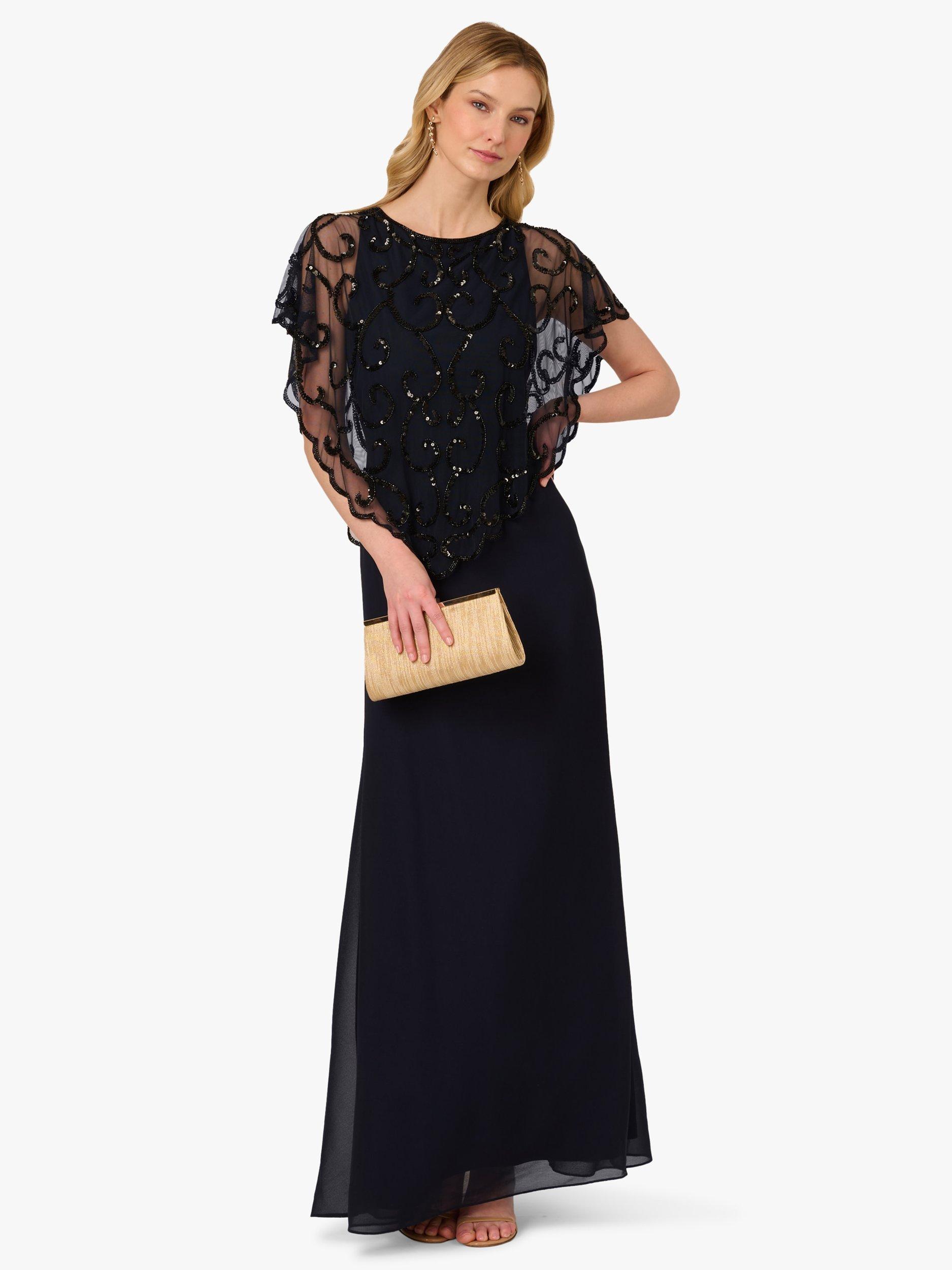 Product image 3 of 6, which shows Adrianna by Adrianna Papell Beaded Chiffon Long Dress, Midnight/Black, 6