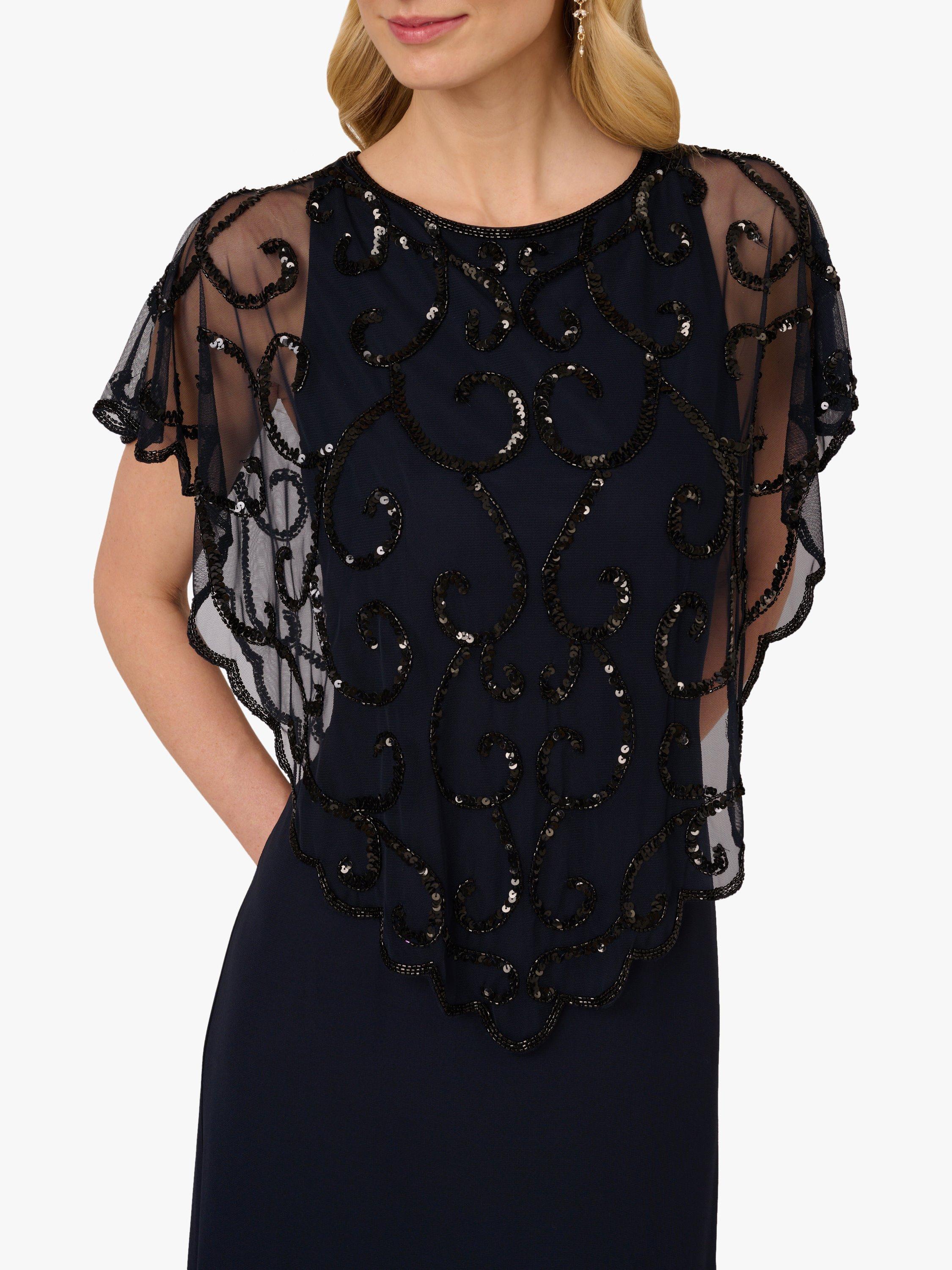 Product image 4 of 6, which shows Adrianna by Adrianna Papell Beaded Chiffon Long Dress, Midnight/Black, 6