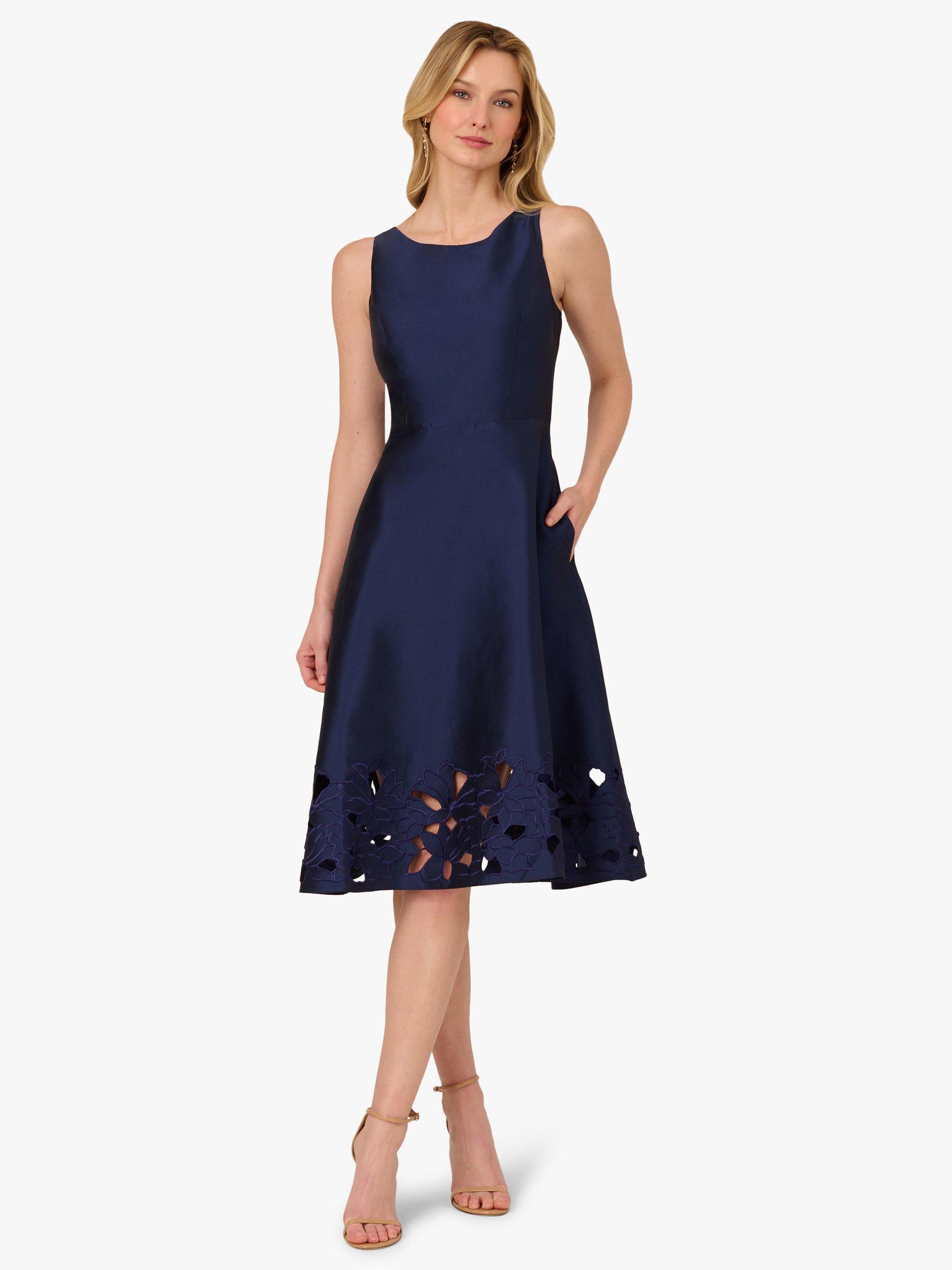 Product image 1 of 6, which shows Adrianna Papell Taffeta Floral Cutwork Dress, Light Navy, 6