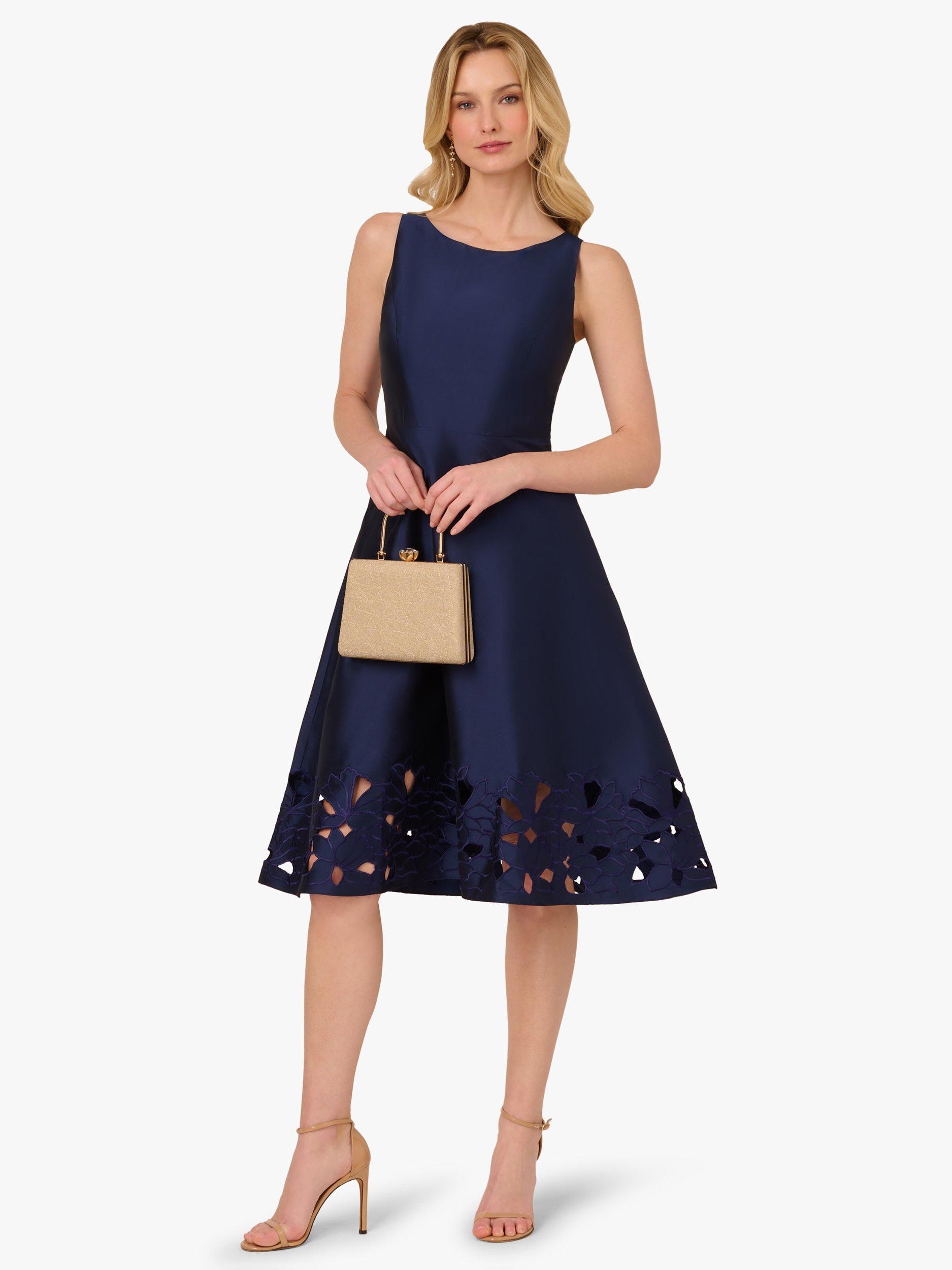 Product image 3 of 6, which shows Adrianna Papell Taffeta Floral Cutwork Dress, Light Navy, 6
