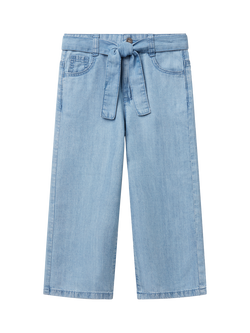 Benetton Kids' Tie Waist Denim Trousers, Sky Blue, Sky Blue